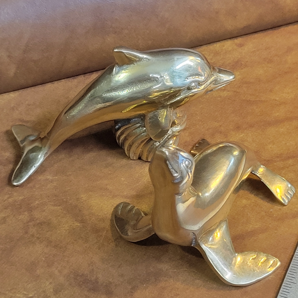 Gold Dolphin and Seal Figurine